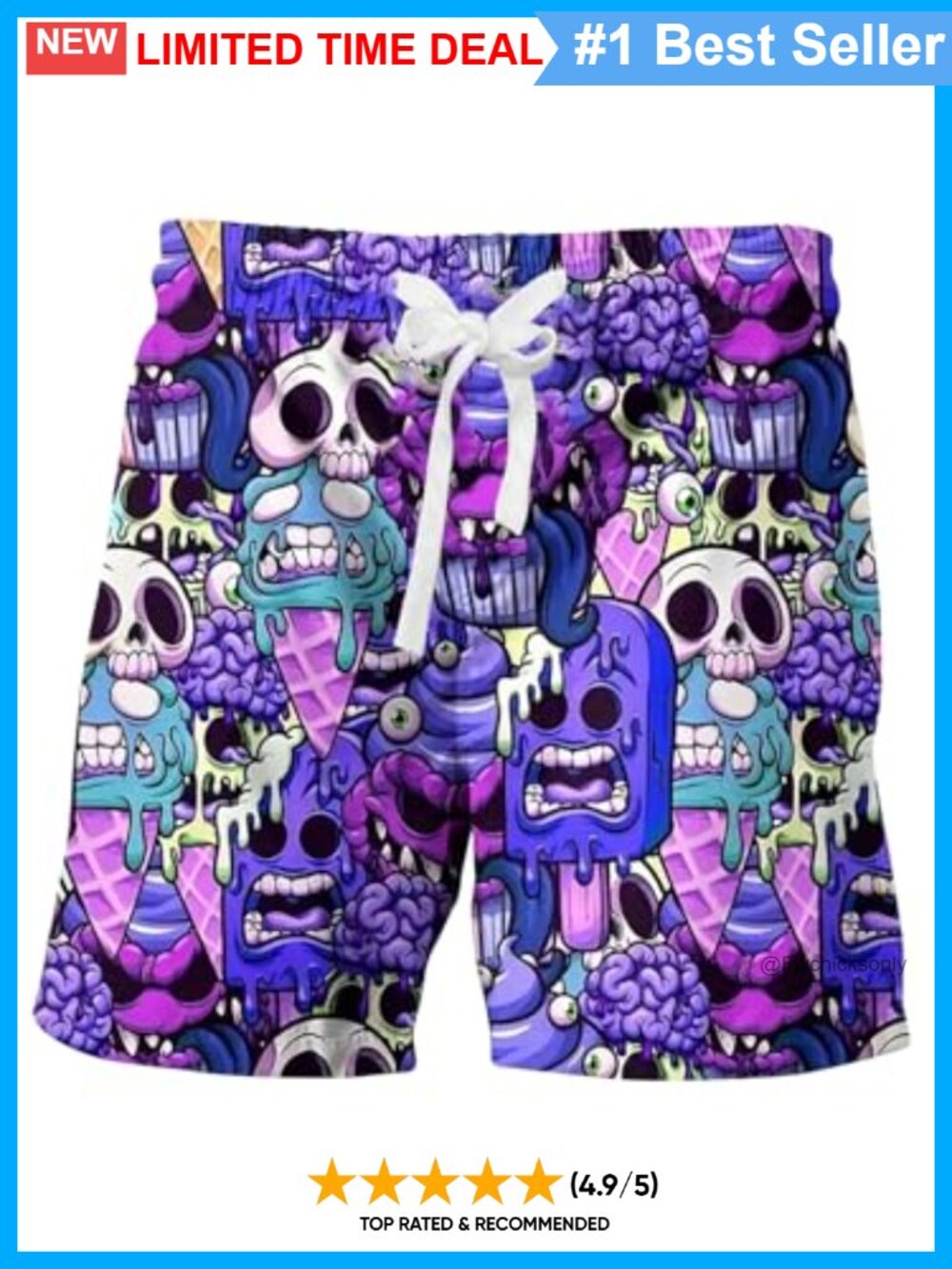 Men's Skull Print Drawstring Swim Trunks Wide Leg Beach Shorts